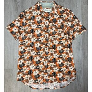 Report Collection Button Down Floral Shirt Mens M Orange Short Sleeve Rayon